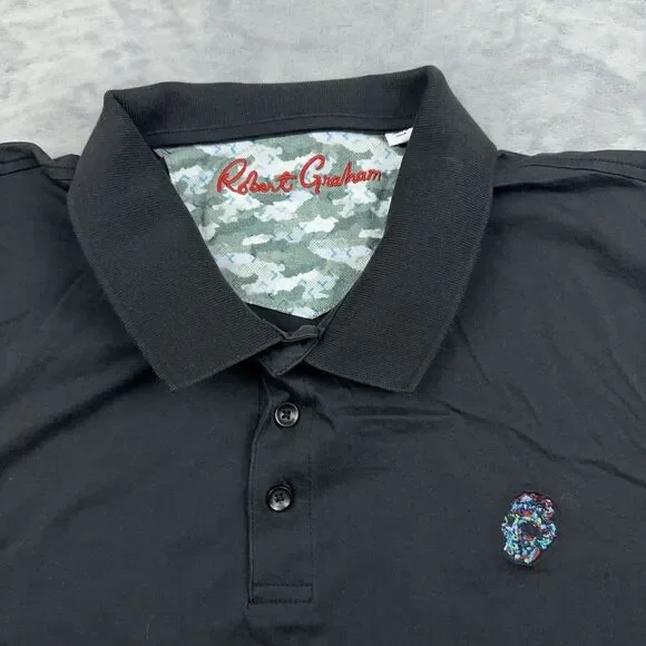 Robert Graham Shirt Men's Size XL Black Classic Fit Polo Embroidered  Skull Logo - Picture 3 of 9